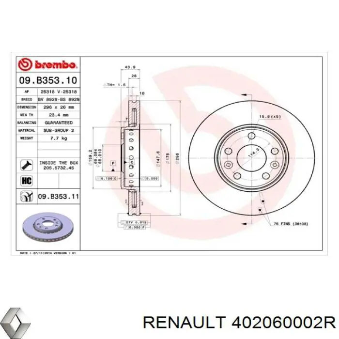 402060002R Renault (RVI) диск гальмівний передній