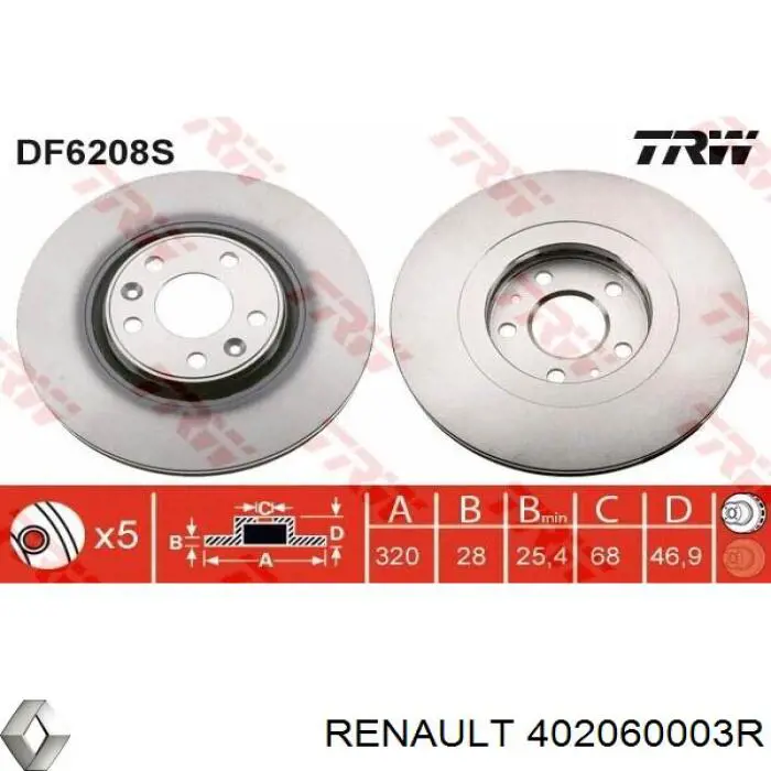 402060003R Renault (RVI) диск гальмівний передній