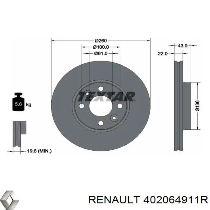 402064911R Renault (RVI) диск гальмівний передній