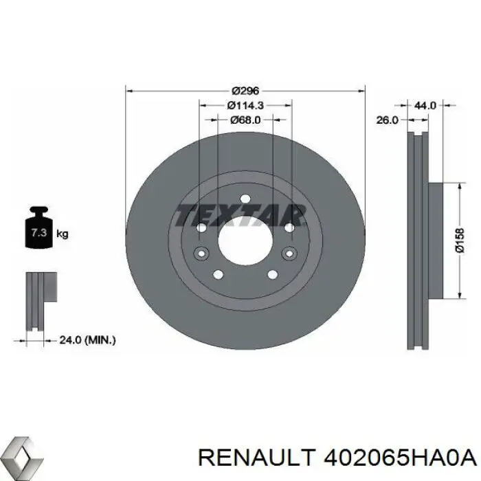 Диск переднього гальма Renault (RVI) 402065HA0A ціна, від 21.54 USD
