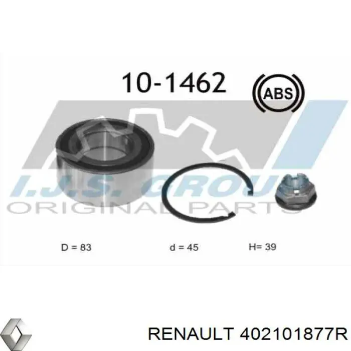 Комплект підшипник маточини передньої Renault (RVI) 402101877R ціна, від 52.10 USD