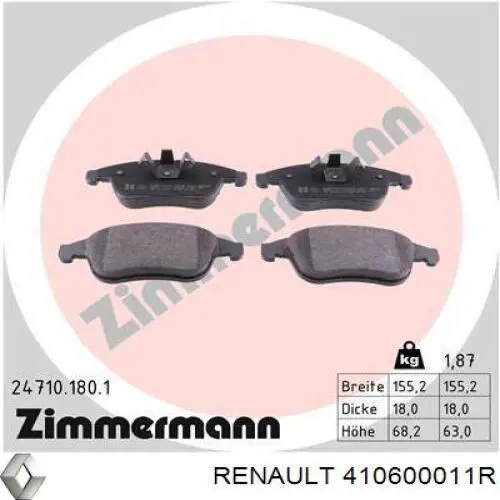 410600011R Renault (RVI) Передні гальмівні колодки