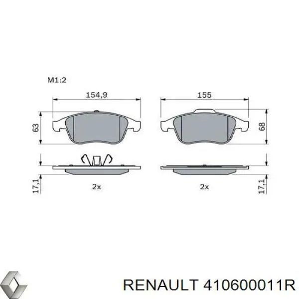 Купити 410600011R Renault (RVI) Колодки гальмівні передні, дискові