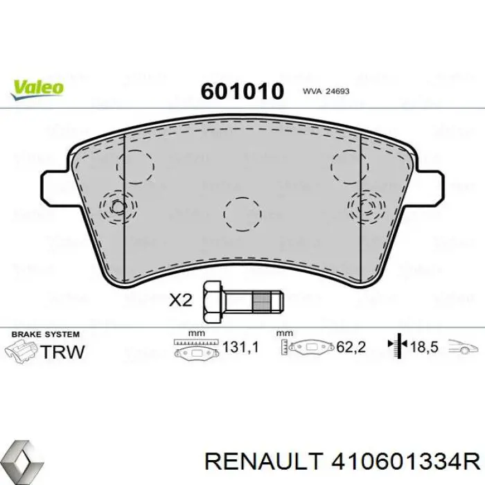 Гальмівні колодки Renault (RVI) 410601334R ціна, від 36.02 USD