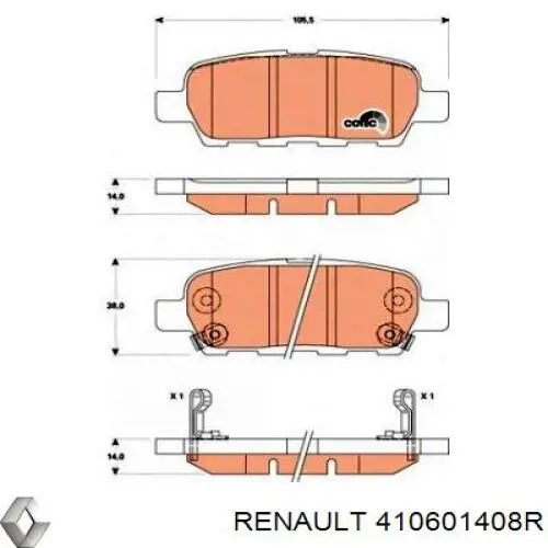 Задні гальмівні колодки 410601408R Renault (RVI)