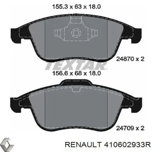 410602933R Renault (RVI) колодки гальмівні передні, дискові