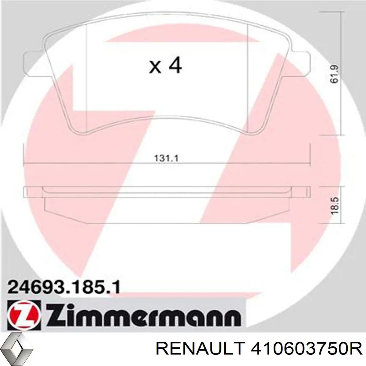 Гальмівні колодки Renault (RVI) 410603750R ціна, від 18.35 USD