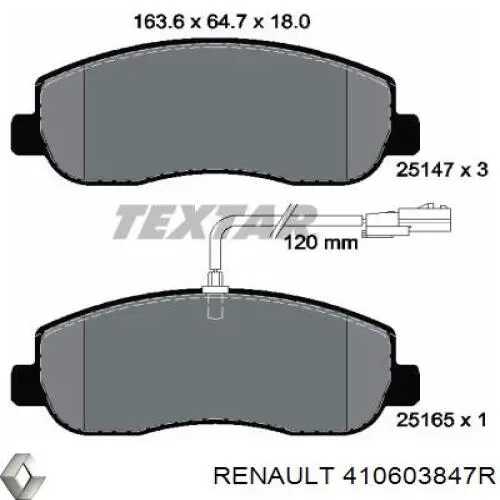 Гальмівні колодки Renault (RVI) 410603847R ціна, від 42.28 USD