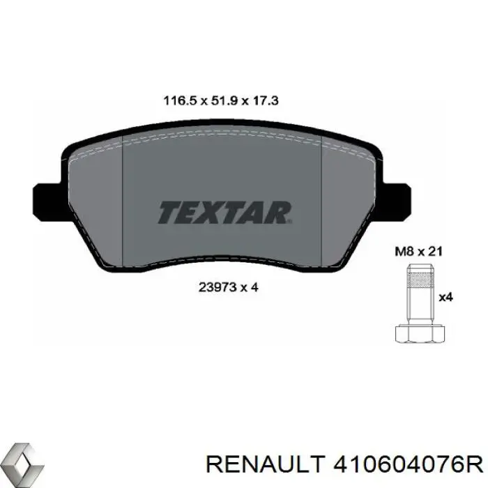 Гальмівні колодки Renault (RVI) 410604076R ціна, від 23.14 USD