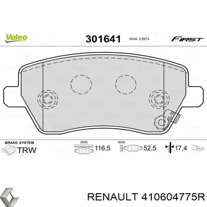 Купити 410604775R Renault (RVI) Колодки гальмівні передні, дискові