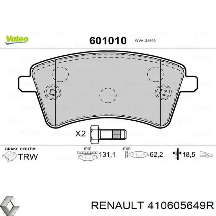 Гальмівні колодки Renault (RVI) 410605649R ціна, від 27.97 USD