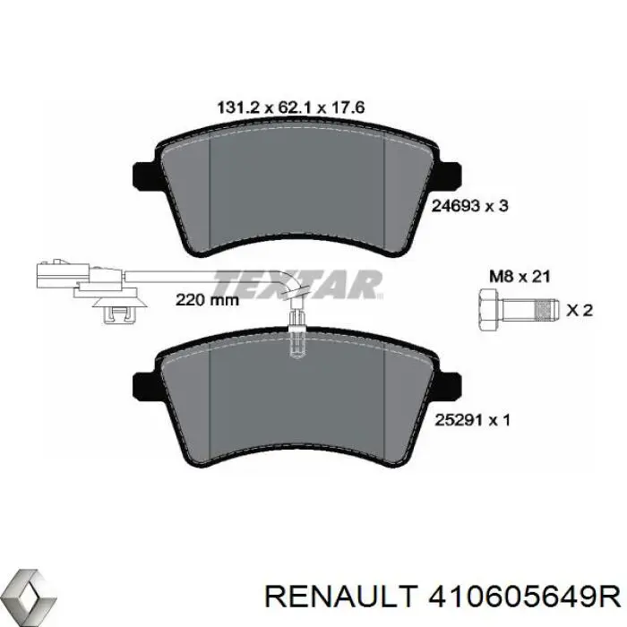 410605649R Renault (RVI) колодки гальмівні передні, дискові