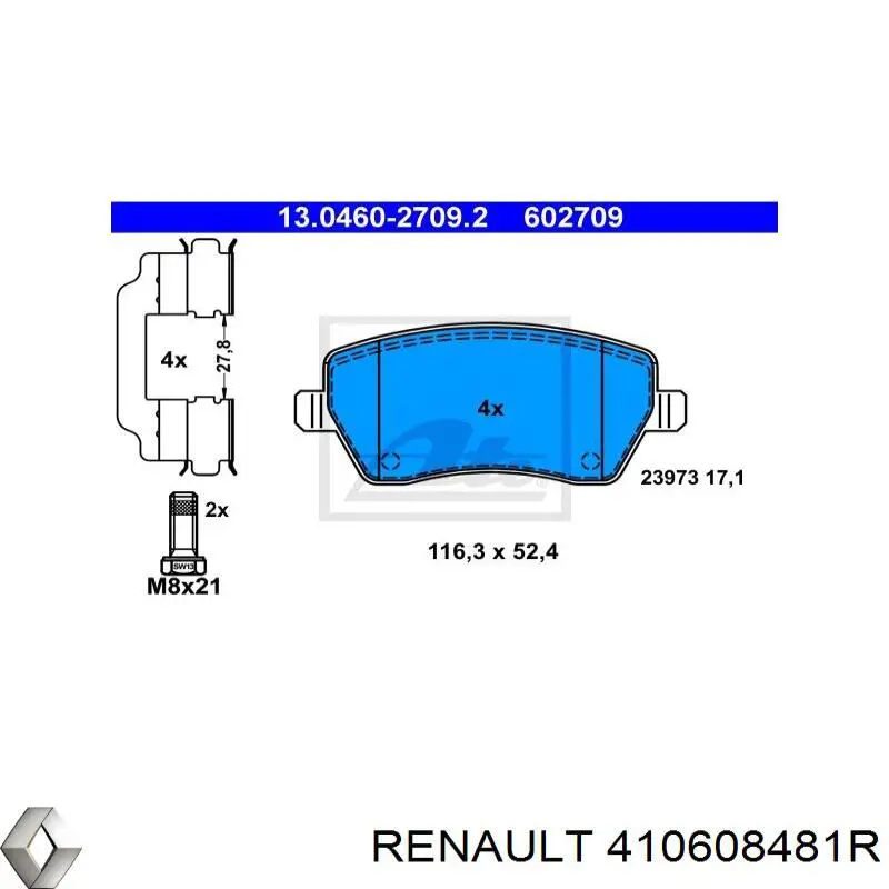 Передні тормозні колодки 410608481R Renault (RVI)