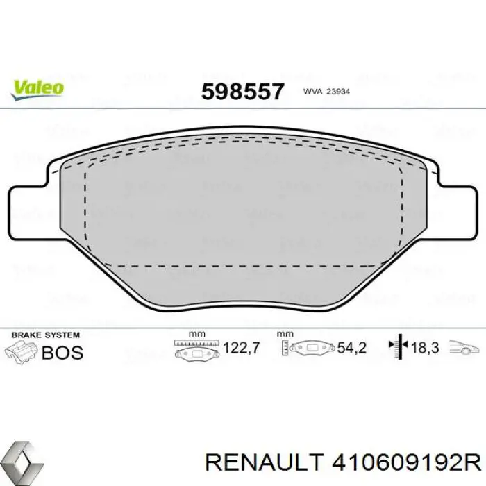 Гальмівні колодки Renault (RVI) 410609192R ціна, від 20.29 USD