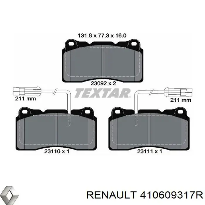 Купити 410609317R Renault (RVI) Колодки гальмівні передні, дискові
