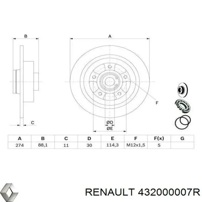 Задні дискові гальма Renault (RVI) 432000007R ціна, від 90.31 USD