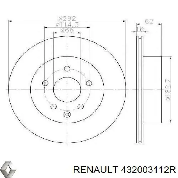 Диск гальмівний задній 432003112R Renault (RVI)