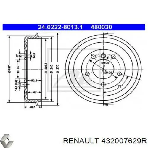Купити 432007629R Renault (RVI) Барабан гальмівний задній
