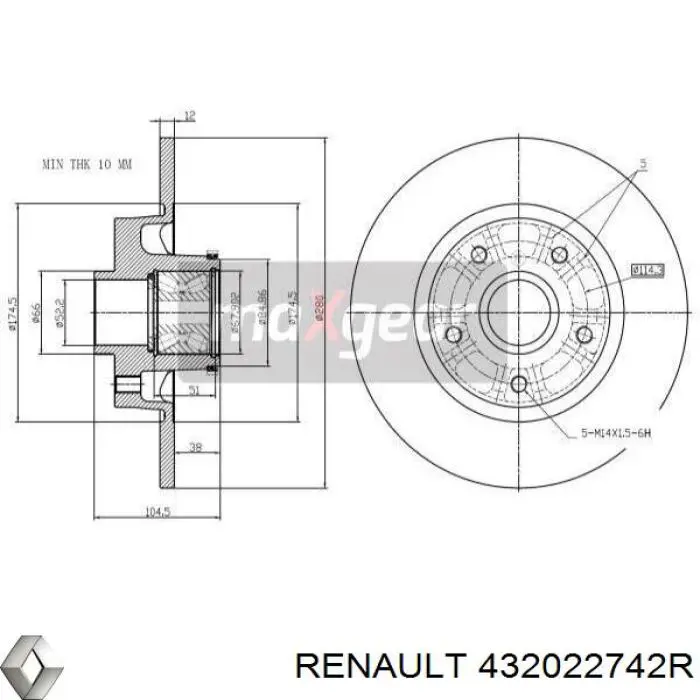 Задні дискові гальма Renault (RVI) 432022742R ціна, від 90.19 USD