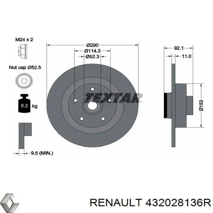 Задні дискові гальма Renault (RVI) 432028136R ціна, від 93.89 USD