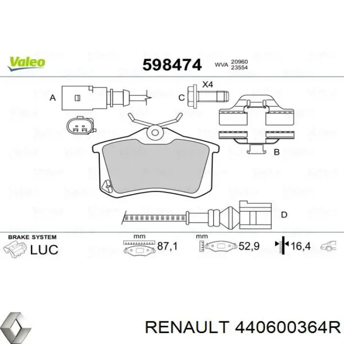 Задні гальмівні колодки 440600364R Renault (RVI)