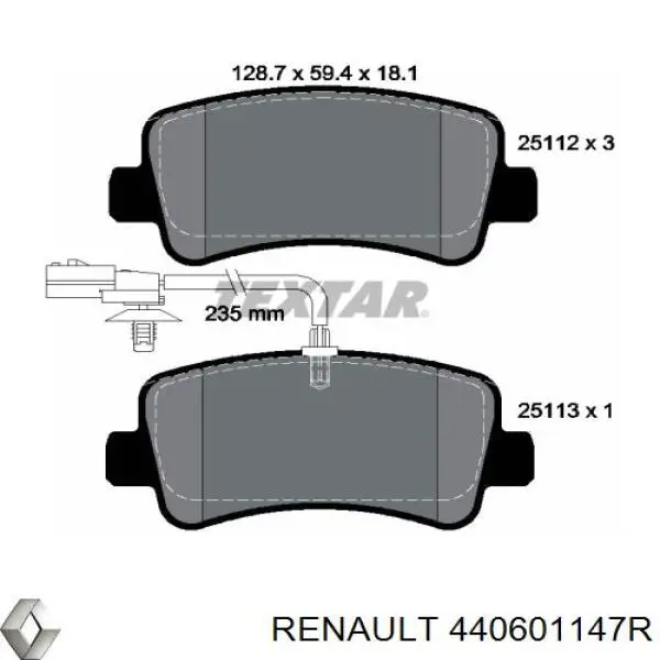 440601147R Renault (RVI) колодки гальмові задні, дискові