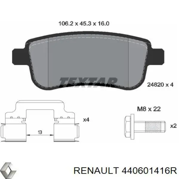 Задні гальмівні колодки Renault (RVI) 440601416R ціна, від 16.43 USD