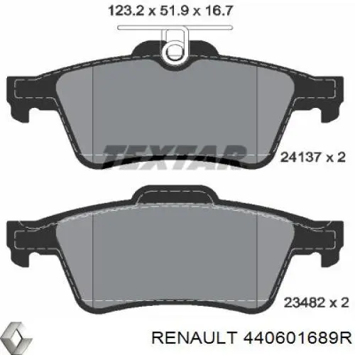 Задні гальмівні колодки 440601689R Renault (RVI)