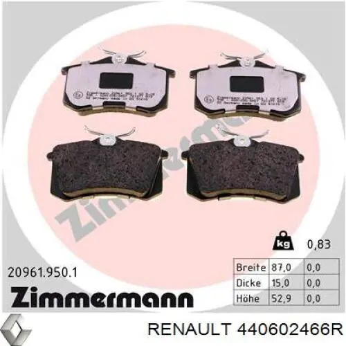 Задні дискові колодки Renault (RVI) 440602466R