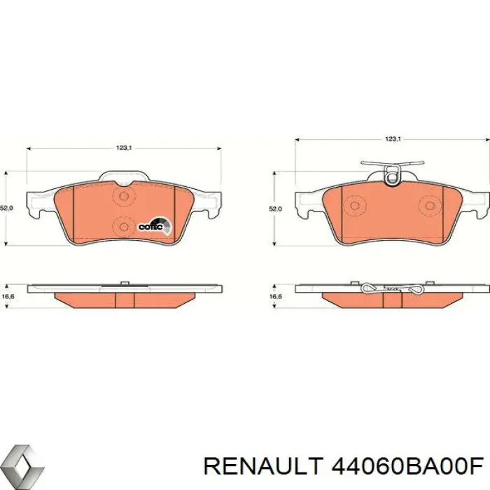 Колодки гальмові задні, дискові 44060BA00F Renault (RVI)