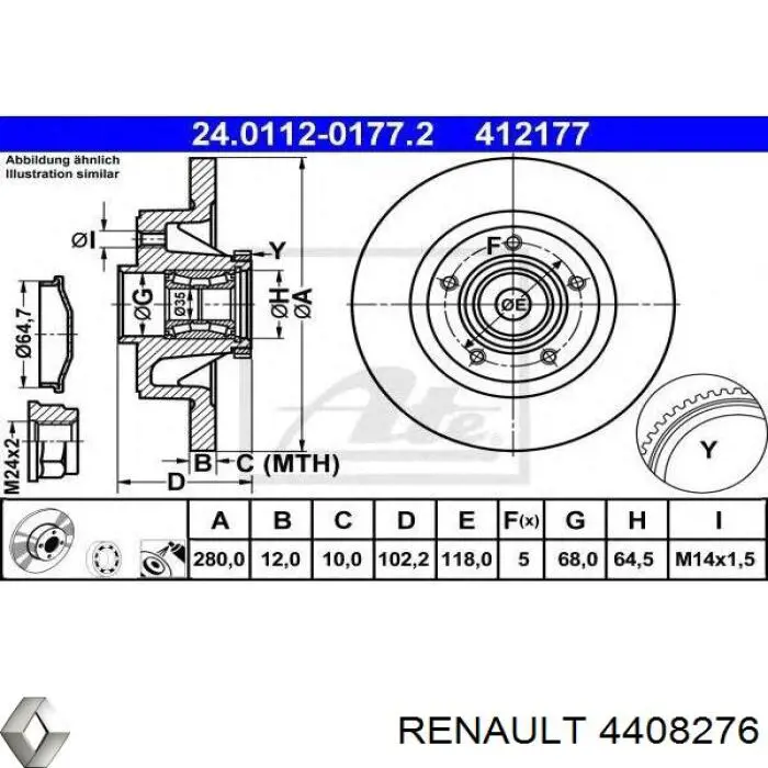 Задні дискові гальма Renault (RVI) 4408276 ціна, від 56.84 USD