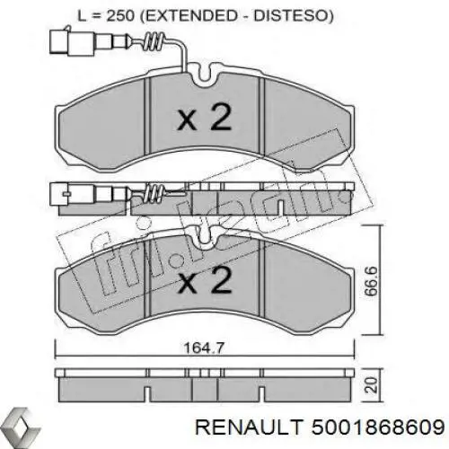 Колодки гальмові задні, дискові 5001868609 Renault (RVI)