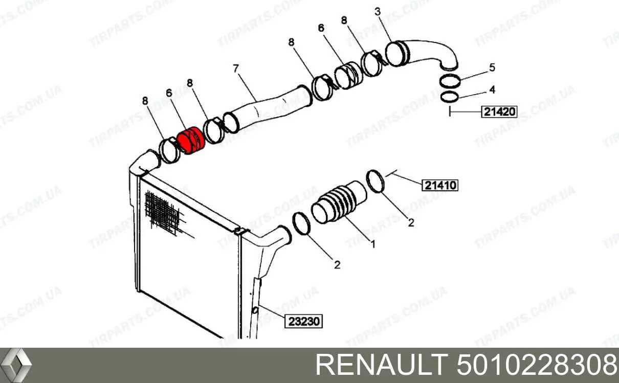 Шланг/патрубок интеркуллера 5010228308 Renault (RVI)