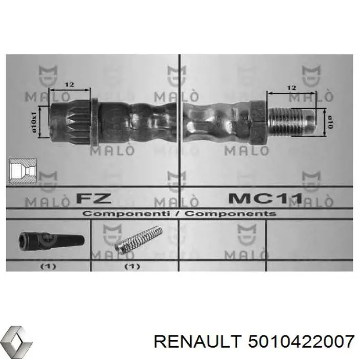 Шланг гальмівний передній 5010422007 Renault (RVI)