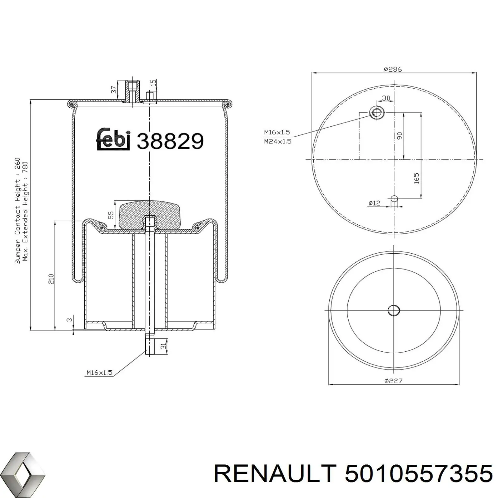 5010557355 Renault (RVI) Пневмоподушка/пневморессора моста заднього