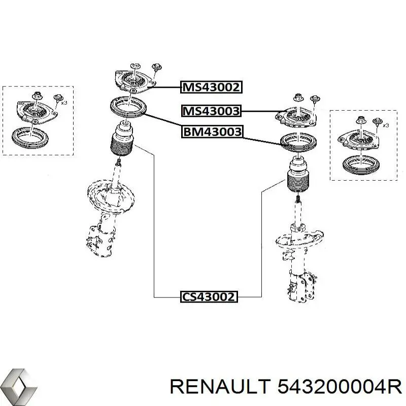 Купити 543200004R Renault (RVI) Опора амортизатора переднього лівого