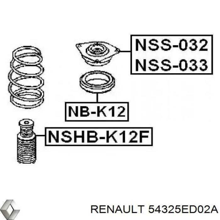Підшипник опорний амортизатора, переднього Renault (RVI) 54325ED02A ціна, від 11.95 USD