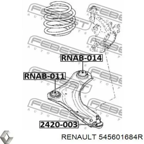 Сайлентблок нижнього важеля передньої підвіски Renault (RVI) 545601684R ціна, від 18.12 USD