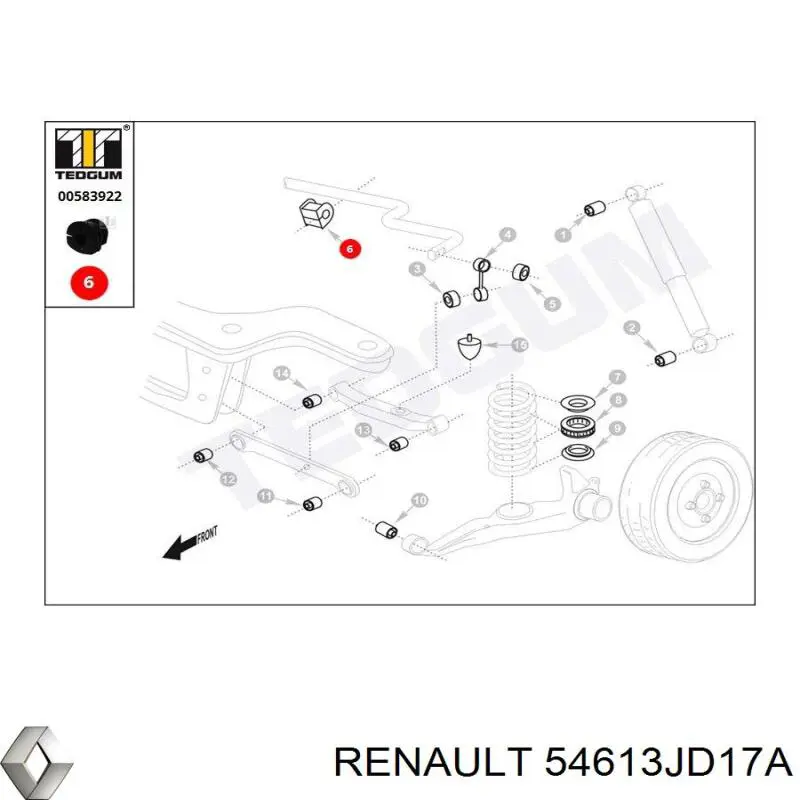 54613JD17A Renault (RVI) Прокладка стабільзатора заднього