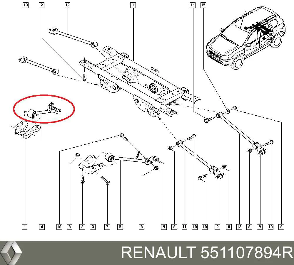 Купити 551107894R Renault (RVI) Важіль/тяга задньої підвіски подовжній нижній, правий