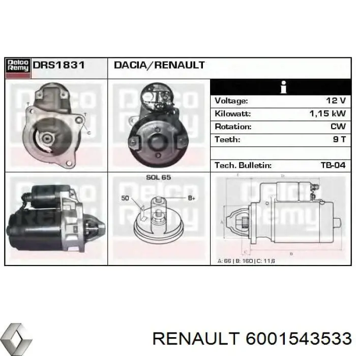 Стартер 6001543533 Renault (RVI)