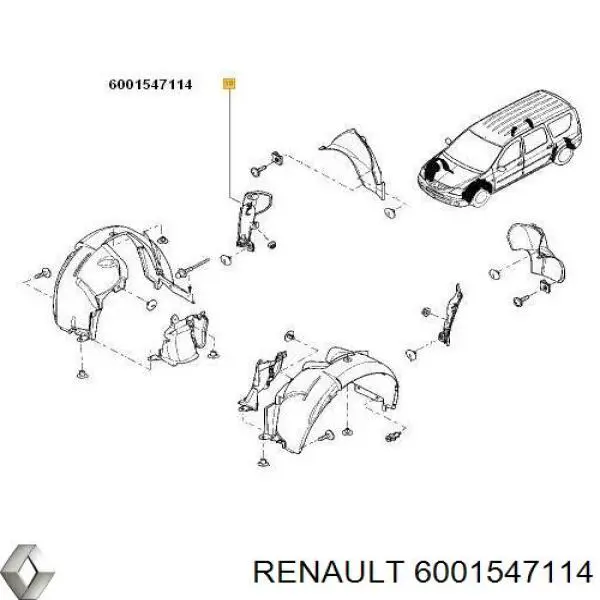 6001547114 Renault (RVI) підкрилок заднього крила, правий передній