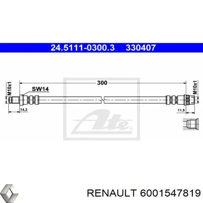 Шланг гальмівний передній Renault (RVI) 6001547819 ціна, від 4.76 USD