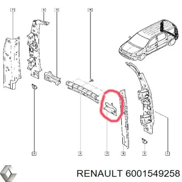 Кріплення бамера ліве Renault (RVI) 6001549258 ціна, від 13.56 USD