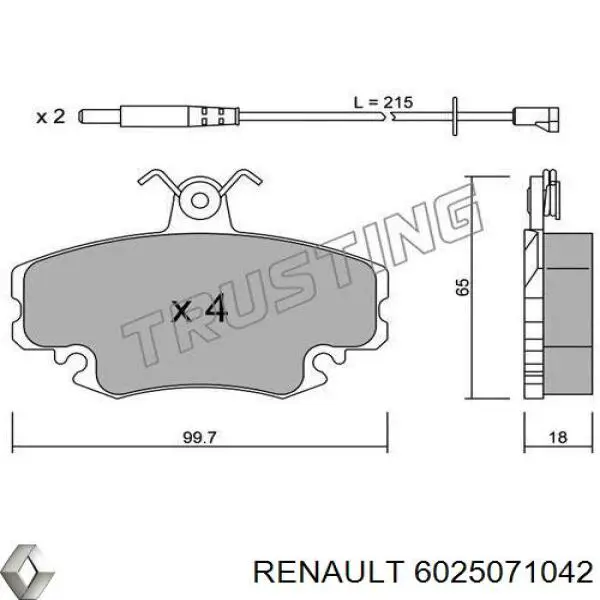 Гальмівні колодки Renault (RVI) 6025071042 ціна, від 15.43 USD