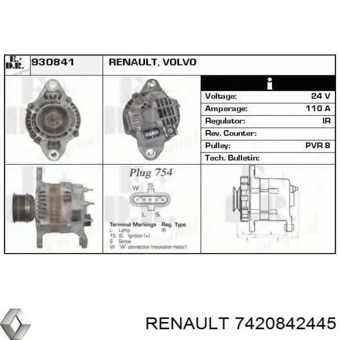 Генератор 7420842445 Renault (RVI)