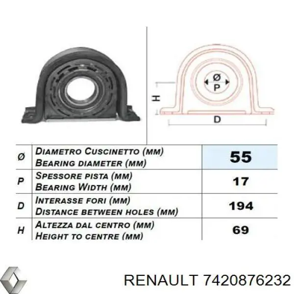 7420876232 Renault (RVI) підвісний підшипник карданного валу