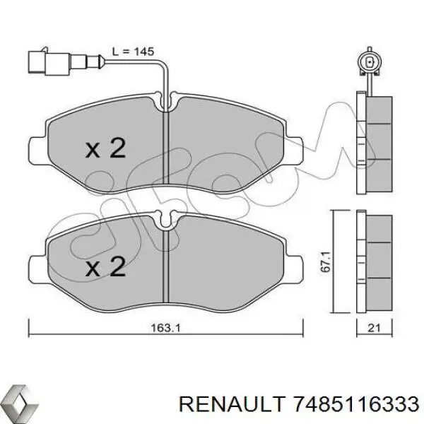 Колодки гальмівні передні, дискові 7485116333 Renault (RVI)