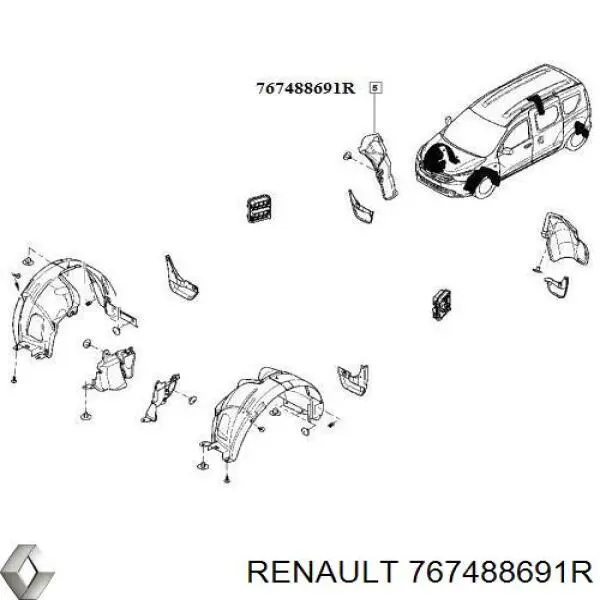 Підкрилок заднього крила, правий Renault (RVI) 767488691R ціна, від 13.73 USD
