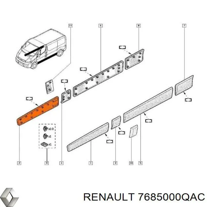 Молдинг передньої правої двері, нижній Renault (RVI) 7685000QAC ціна, від 38.01 USD